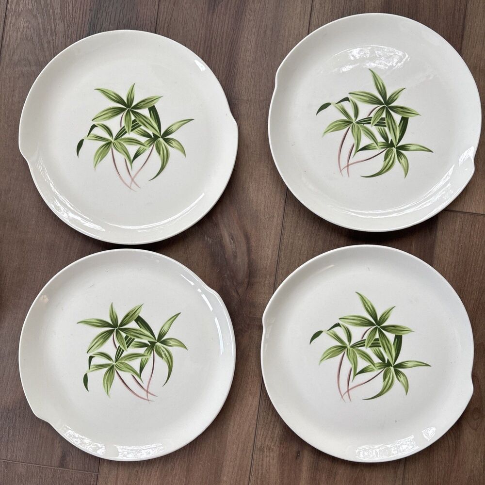 Vintage W S George MCM Palm leaf dish set (4) and platter cottage retro granny
